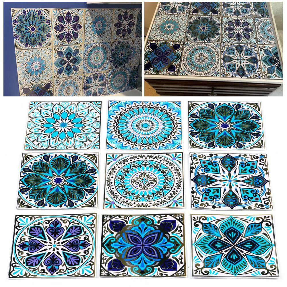 Наклейка марокканской плитки Талавера в стиле Мандала Наклейки на стены Наклейки на пол Декоративные наклейки на плитку